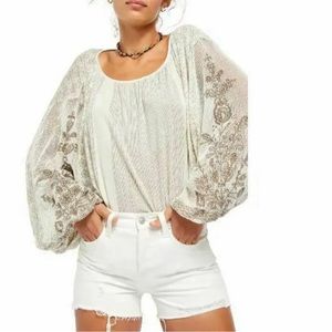 Free People Indigo Dreams Embroidered Tunic Ivory